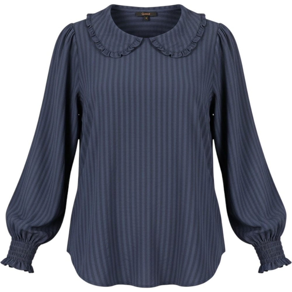 Quince Navy Embroidered Organic Cotton Ruffle Collar Blouse M LB106182-GLFAI